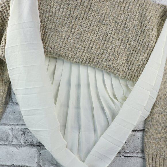 Kensie Women's Sweater Marled Oatmeal Knit With Sheer Pleaded Back Size Medium - Picture 7 of 12